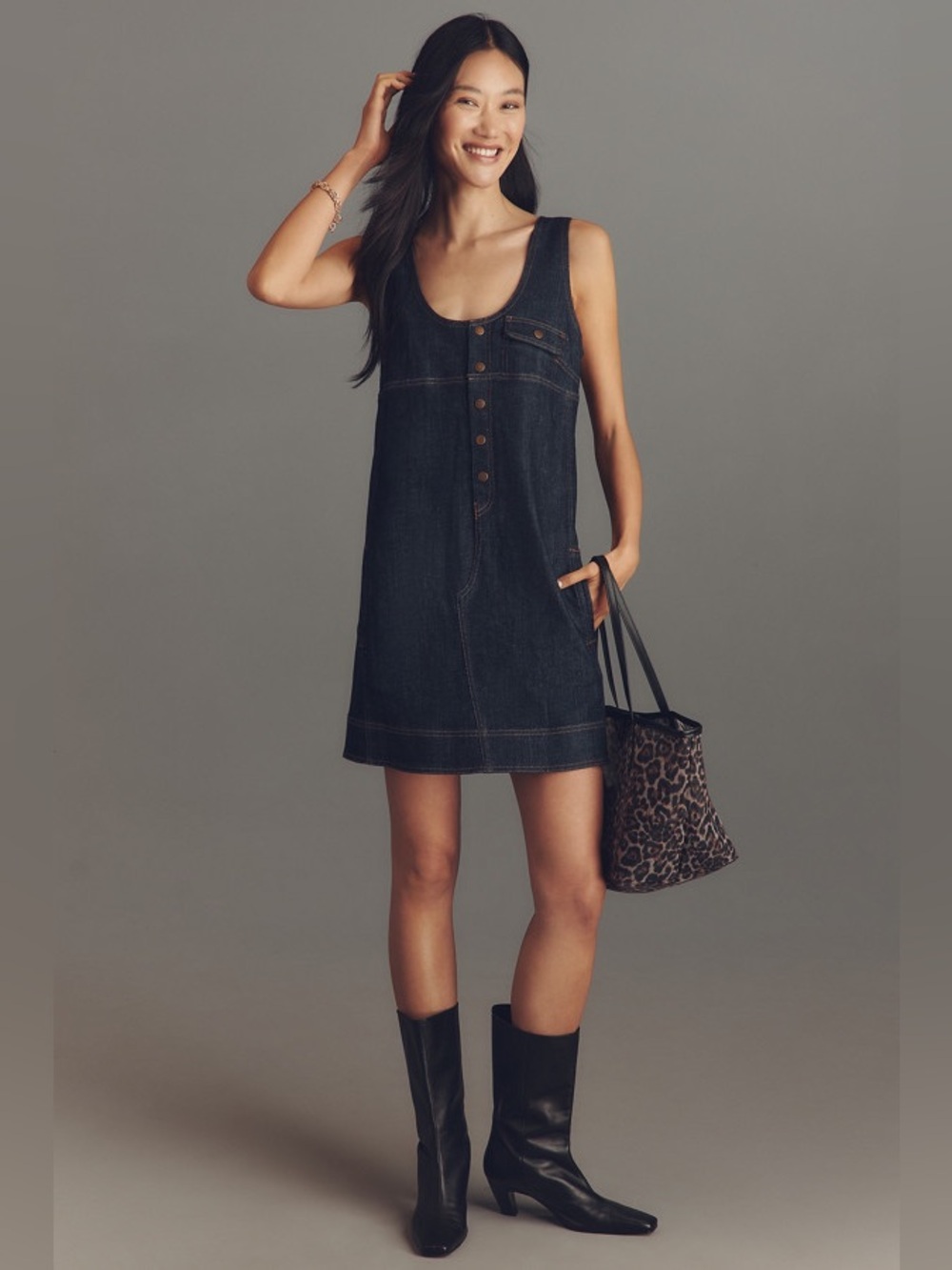 NWT Anthropologie Denim Snap-Front Mini Dress Size XL